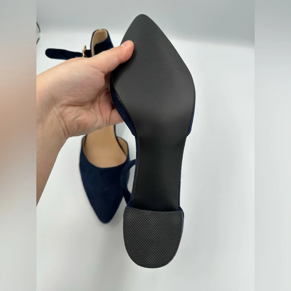 Navy Blue Block Heel Dress Shoes | Ankle Strap Heels | Size 11